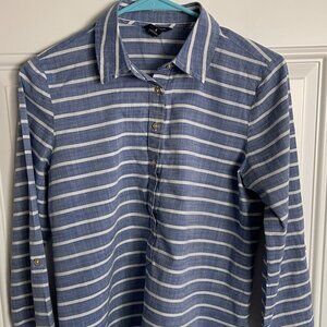 NAUTICA Blue/White Blouse Womens Button Front Shirt Long Sleeve Tunic Small